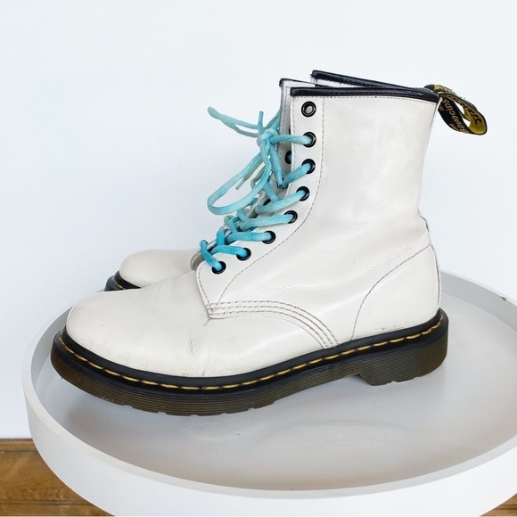 DR. MARTENS Patent Leather white combat boots Womens size 8 - Picture 2 of 12